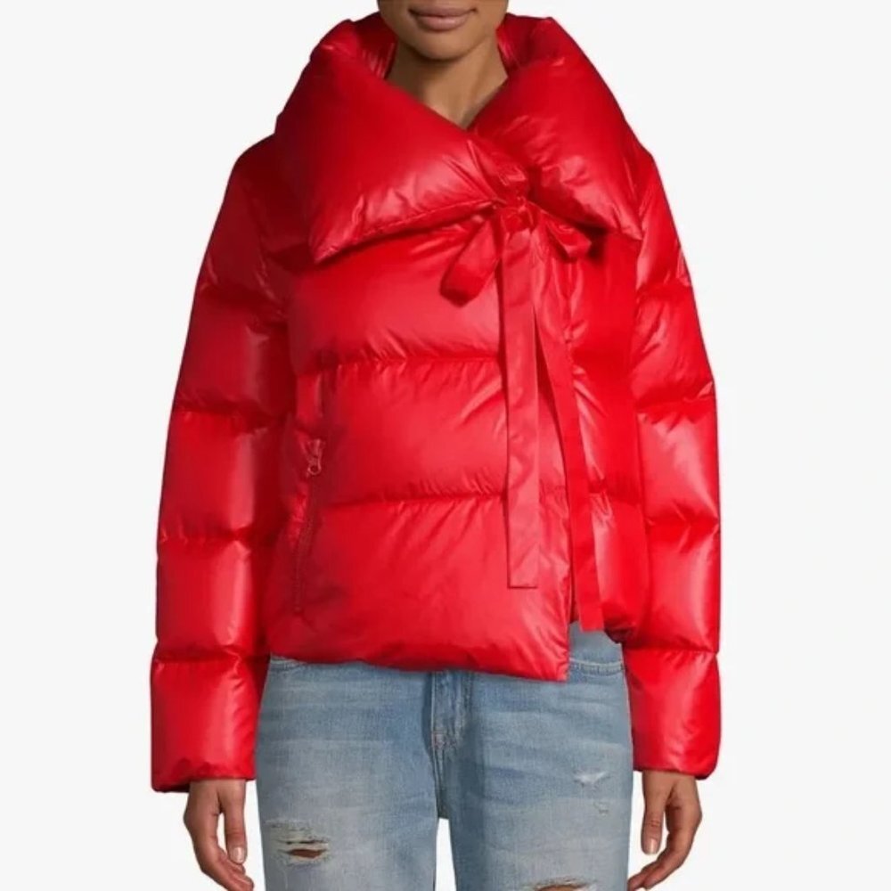 Bacon Puffer Cropped Jacket, Size M, Red, New w/o Tags